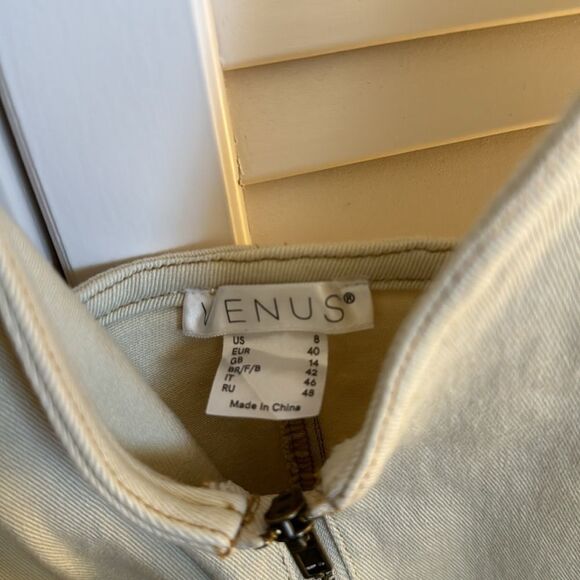 VENUS Cream Sheath Midi Dress Pleated Ruffled V-Neck - Picture 8 of 8